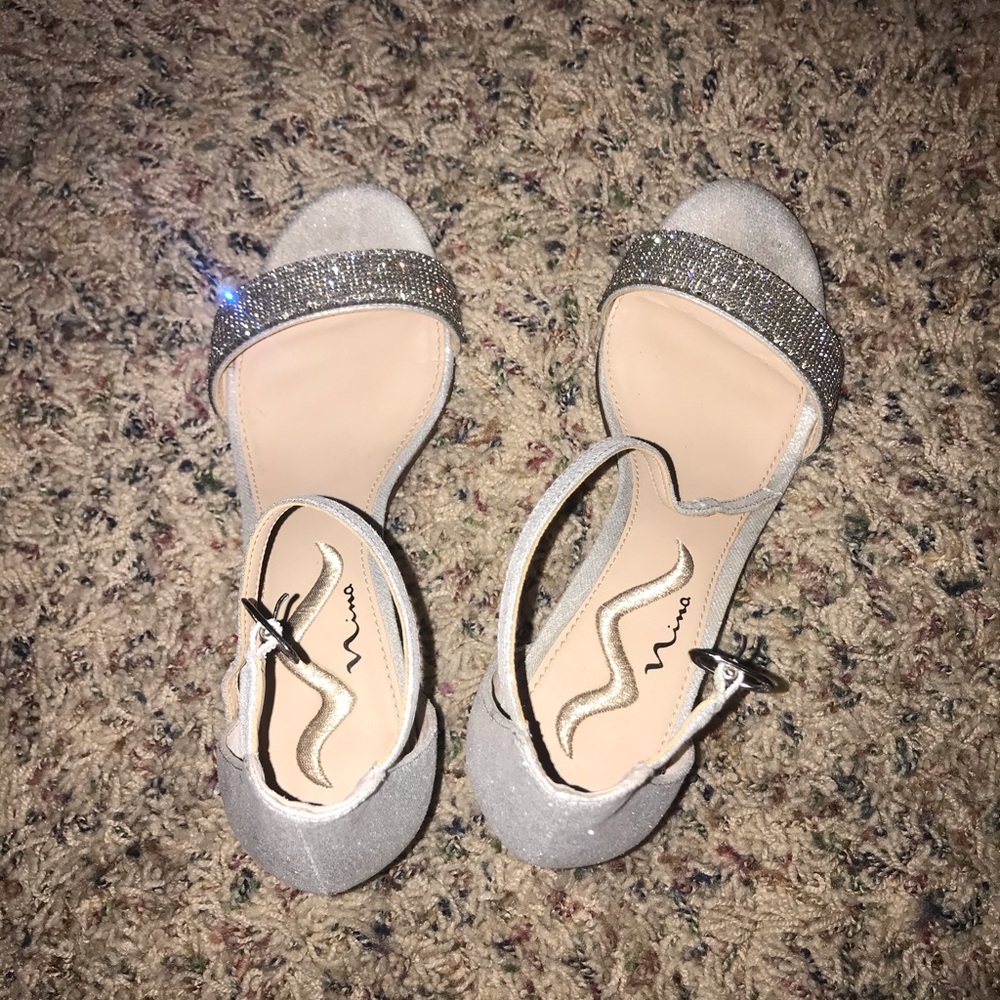 2in Nina Heels, silver with rhinestones.